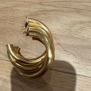Elegant Gold Colored Triple Hoop Single Earring
